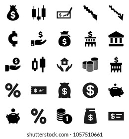 Flat vector icon set - house hold vector, bank, japanese candle, crisis, money bag, piggy, investment, coin stack, check, building, cent sign, dollar, percent