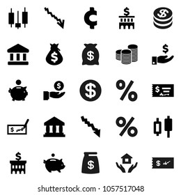 Flat vector icon set - house hold vector, bank, japanese candle, crisis, money bag, piggy, investment, coin stack, check, building, cent sign, dollar, percent