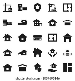 Flat vector icon set - house hold vector, school building, measuring, dry cargo, hospital, home, cottage, plan, love, construction crane, protect, window