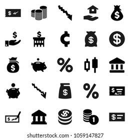 Flat vector icon set - house hold vector, bank, japanese candle, crisis, money bag, piggy, investment, coin stack, check, building, cent sign, dollar, percent