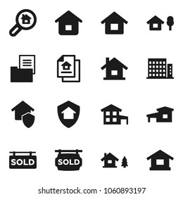 Flat vector icon set - house vector, cottage, chalet, estate document, sold signboard, apartments, search, home protect