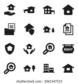 Flat vector icon set - house hold vector, cottage, chalet, estate document, rent signboard, apartments, search, home protect