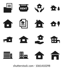 Flat vector icon set - house hold vector, cottage, chalet, estate document, rent signboard, apartments, home