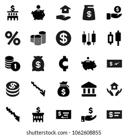 Flat vector icon set - house hold vector, bank, japanese candle, crisis, money bag, piggy, investment, coin stack, check, building, cent sign, dollar, percent