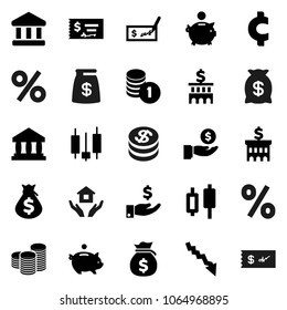 Flat vector icon set - house hold vector, bank, japanese candle, crisis, money bag, piggy, investment, coin stack, check, building, cent sign, dollar, percent