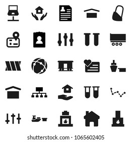 Flat vector icon set - house hold vector, constellation, personal information, hierarchy, heart monitor, navigator, truck trailer, port, dry cargo, Railway carriage, settings, vial, bandage, home