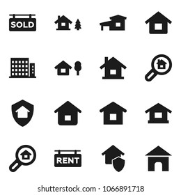 Flat vector icon set - house vector, cottage, chalet, rent signboard, sold, apartments, search estate, home protect