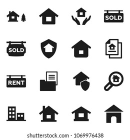 Flat vector icon set - house hold vector, chalet, estate document, rent signboard, sold, apartments, search, home protect