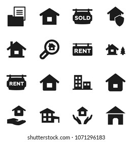 Flat vector icon set - house hold vector, cottage, chalet, estate document, rent signboard, sold, apartments, search, home protect
