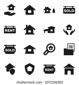 Flat vector icon set - house hold vector, cottage, chalet, estate document, rent signboard, sold, search, home protect