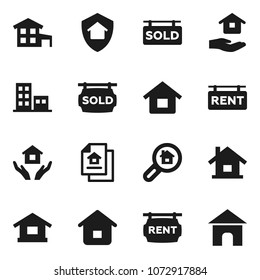 Flat vector icon set - house hold vector, cottage, estate document, rent signboard, sold, apartments, search, home protect