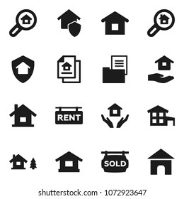 Flat vector icon set - house hold vector, cottage, chalet, estate document, rent signboard, sold, search, home protect