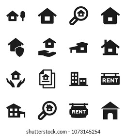 Flat vector icon set - house hold vector, cottage, chalet, estate document, rent signboard, apartments, search, home protect