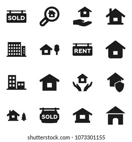 Flat vector icon set - house hold vector, chalet, rent signboard, sold, apartments, search estate, home protect