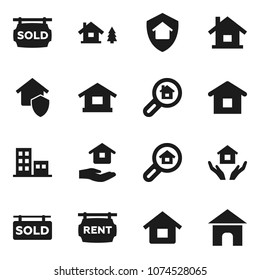 Flat vector icon set - house hold vector, chalet, rent signboard, sold, apartments, search estate, home protect