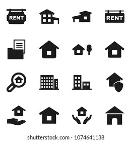 Flat vector icon set - house hold vector, cottage, chalet, estate document, rent signboard, apartments, search, home protect