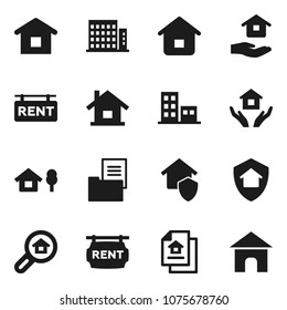 Flat vector icon set - house hold vector, chalet, estate document, rent signboard, apartments, search, home protect