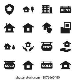 Flat vector icon set - house hold vector, chalet, estate document, rent signboard, sold, apartments, home protect
