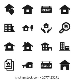 Flat vector icon set - house hold vector, cottage, chalet, estate document, rent signboard, sold, apartments, search, home protect
