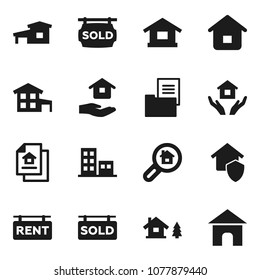Flat vector icon set - house hold vector, cottage, chalet, estate document, rent signboard, sold, apartments, search, home protect