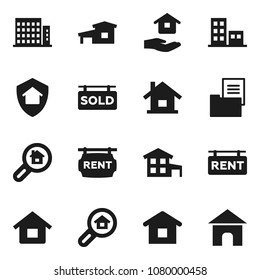 Flat vector icon set - house hold vector, cottage, estate document, rent signboard, sold, apartments, search, home protect