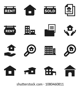 Flat vector icon set - house hold vector, cottage, estate document, rent signboard, sold, apartments, search, home