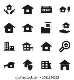 Flat vector icon set - house hold vector, cottage, chalet, estate document, rent signboard, apartments, search, home protect