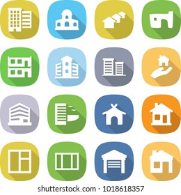 flat vector icon set - houses vector, mansion, slum, modular house, building, district, real estate, office, hotel, bungalow, home, window, garage