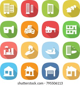 flat vector icon set - houses vector, skyscrapers, skyscraper, slum, modern architecture, house with garage, modular, city, real estate, sea shipping, hotel, home