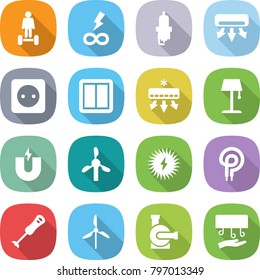 flat vector icon set - hoverboard vector, infinity power, spark plug, air conditioning, socket, switch, floor lamp, magnet, windmill, solar, elecric oven, blender, water pump, hand dryer