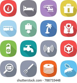 flat vector icon set - info vector, hospital bed, ambulance helicopter, hi quality package, bus, baggage get, palm, life vest, do not distrub, water tap, antenna, 3d, data search, big fork, pancakes