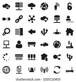 Flat vector icon set - internet vector, social media, connect, connection, server, notebook network, cloud shield, lock, hub, usb modem, router, lan connector, home, bench, arrow, refresh, download