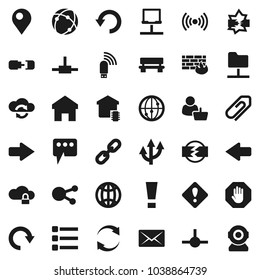 Flat vector icon set - internet vector, social media, connect, connection, notebook network, disconnection, folder, cloud exchange, lock, menu, firewall, usb modem, home, message, bench, arrow, redo