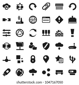 Flat vector icon set - internet vector, connect, connection, server, disconnection, network folder, cloud exchange, browser, equalizer, shield, firewall, hub, usb modem, router, lan connector, share