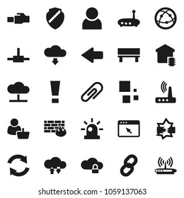 Flat vector icon set - internet vector, connect, disconnection, cloud network, lock, exchange, browser, shield, firewall, router, lan connector, bench, arrow, refresh, download, loading, chain, user