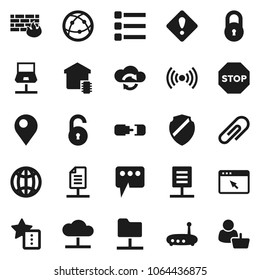Flat vector icon set - internet vector, notebook network, folder, cloud, exchange, browser, menu, shield, firewall, router, favorites, message, globe, connection, document, attachment, lock, unlock