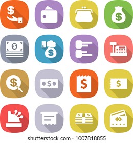 flat vector icon set - investment vector, wallet, purse, money bag, gift, diagram, cashbox, dollar arrow, receipt, atm, credit card