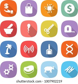 flat vector icon set - investment vector, shopping bag, chip, dollar coin, mortar, sperm, surgical clamp, measuring tape, palm, wireless, scoop, dna, edit, steake, sheep, clothespin
