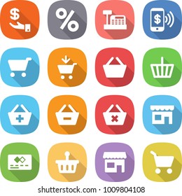 flat vector icon set - investment vector, percent, cashbox, phone pay, cart, add to, basket, remove from, delete, shop, credit card