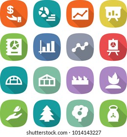 flat vector icon set - investment vector, diagram, statistics, presentation, annual report, graph, greenhouse, seedling, sprouting, hand leaf, spruce, garden, fertilizer