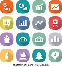 flat vector icon set - investment vector, diagram, statistics, presentation, graph, flower, greenhouse, chart, seedling, sprouting, spruce, garden