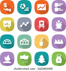 flat vector icon set - investment vector, diagram, statistics, presentation, graph, flower, greenhouse, seedling, sprouting, sow, spruce, fertilizer