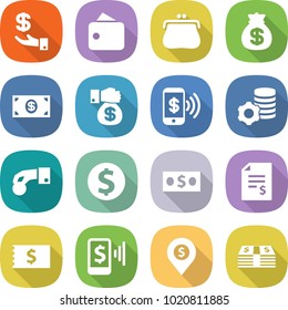 flat vector icon set - investment vector, wallet, purse, money bag, gift, phone pay, virtual mining, hand coin, dollar, account balance, receipt, mobile, pin