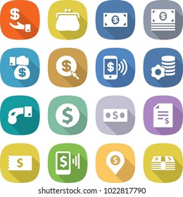 flat vector icon set - investment vector, purse, money, gift, dollar arrow, phone pay, virtual mining, hand coin, account balance, receipt, mobile, pin