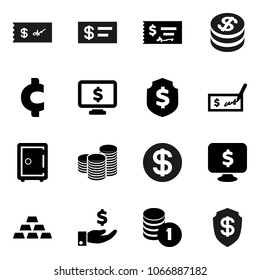 Flat vector icon set - investment vector, coin stack, check, dollar shield, safe, monitor, cent sign, gold ingot