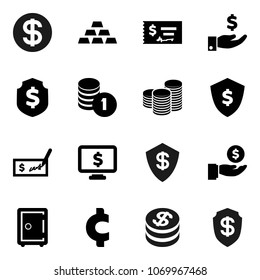 Flat vector icon set - investment vector, coin stack, check, dollar shield, safe, monitor, cent sign, gold ingot