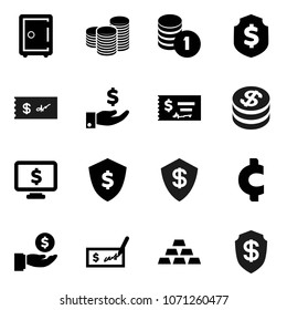 Flat vector icon set - investment vector, coin stack, check, dollar shield, safe, monitor, cent sign, gold ingot