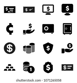 Flat vector icon set - investment vector, coin stack, check, dollar shield, safe, monitor, cent sign, gold ingot