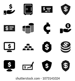Flat vector icon set - investment vector, coin stack, check, dollar shield, safe, monitor, cent sign, gold ingot