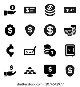 Flat vector icon set - investment vector, coin stack, check, dollar shield, safe, monitor, cent sign, gold ingot